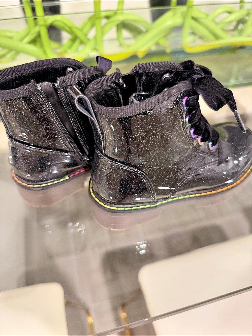 Dream Pairs Kids Glitter Side Zipper Combat Boots Black